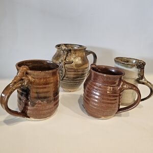4 Vintage Pottery Mug Jug Geicko Lizard Brownstone Glazed Earthstone Signed